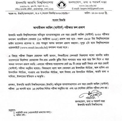 আগামীকাল কামিল (মাস্টার্স) পরীক্ষার ফল প্রকাশ