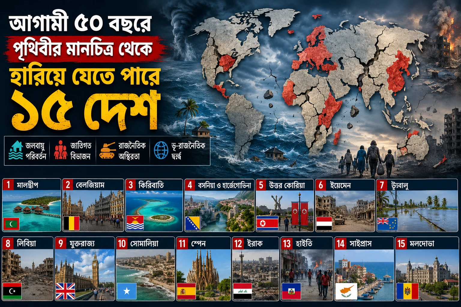 ঝুঁকিতে বিশ্বের ১৫ দেশ: আগামী ৫০ বছরে হারিয়ে যেতে পারে পৃথিবীর মানচিত্র থেকে